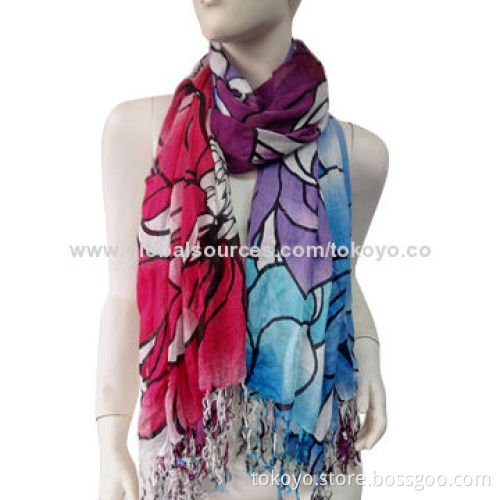 Printed scarf with tassels, digital or screen printing, viscose and modal composition, any design